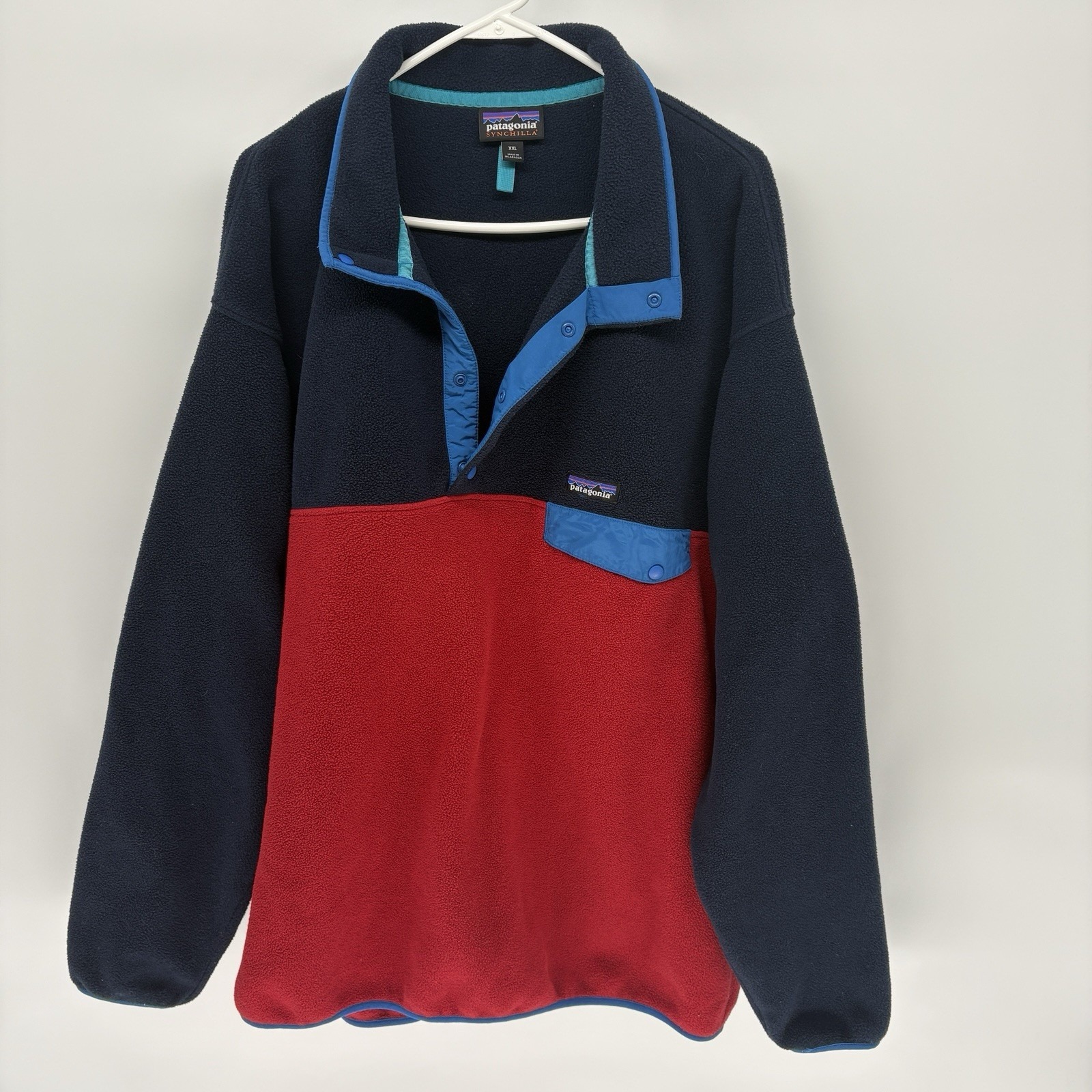 Rare 2018 Patagonia Synchilla Two Tone Snap T Red & Blue Fleece Men Xxl